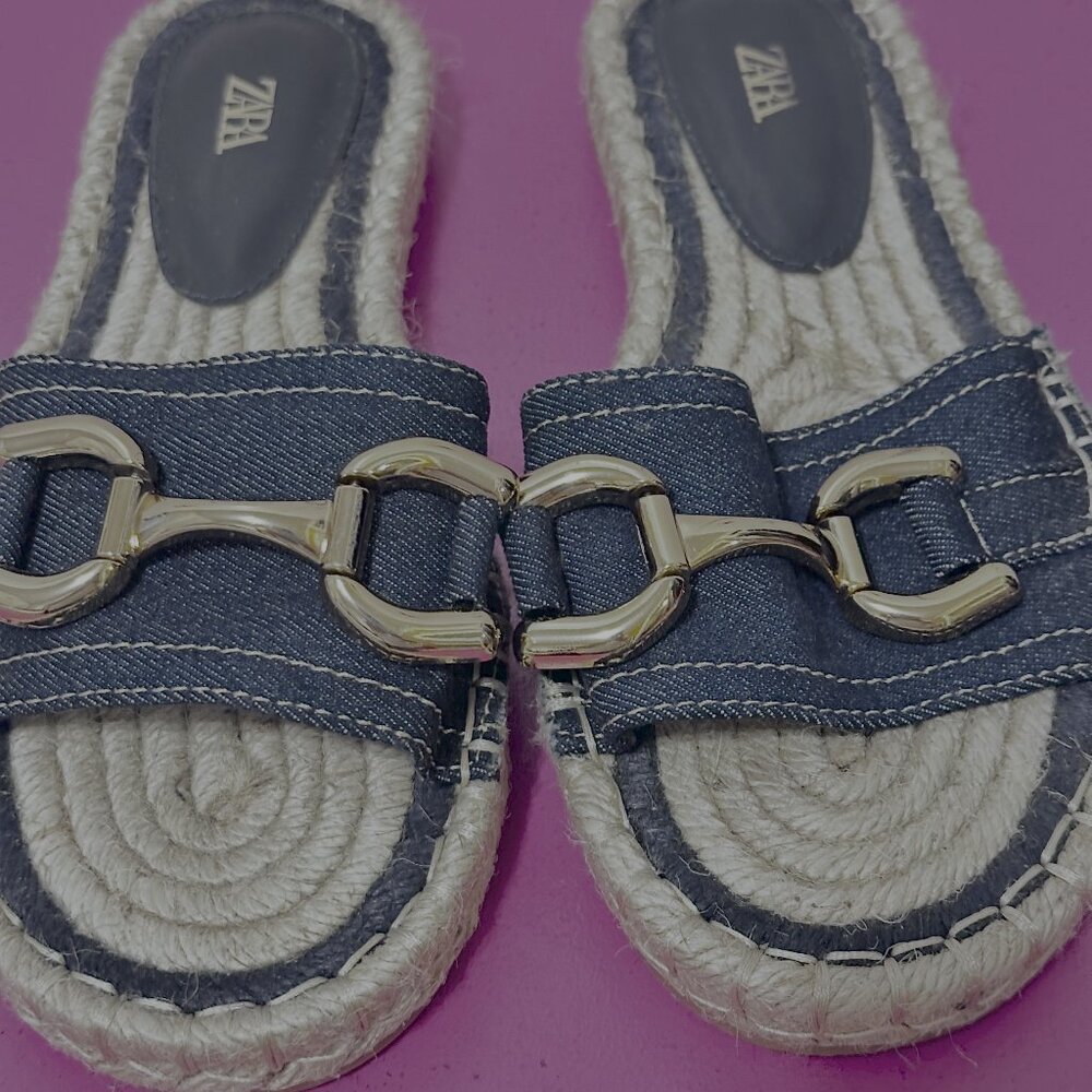 Zara dark denim flat slides size 36